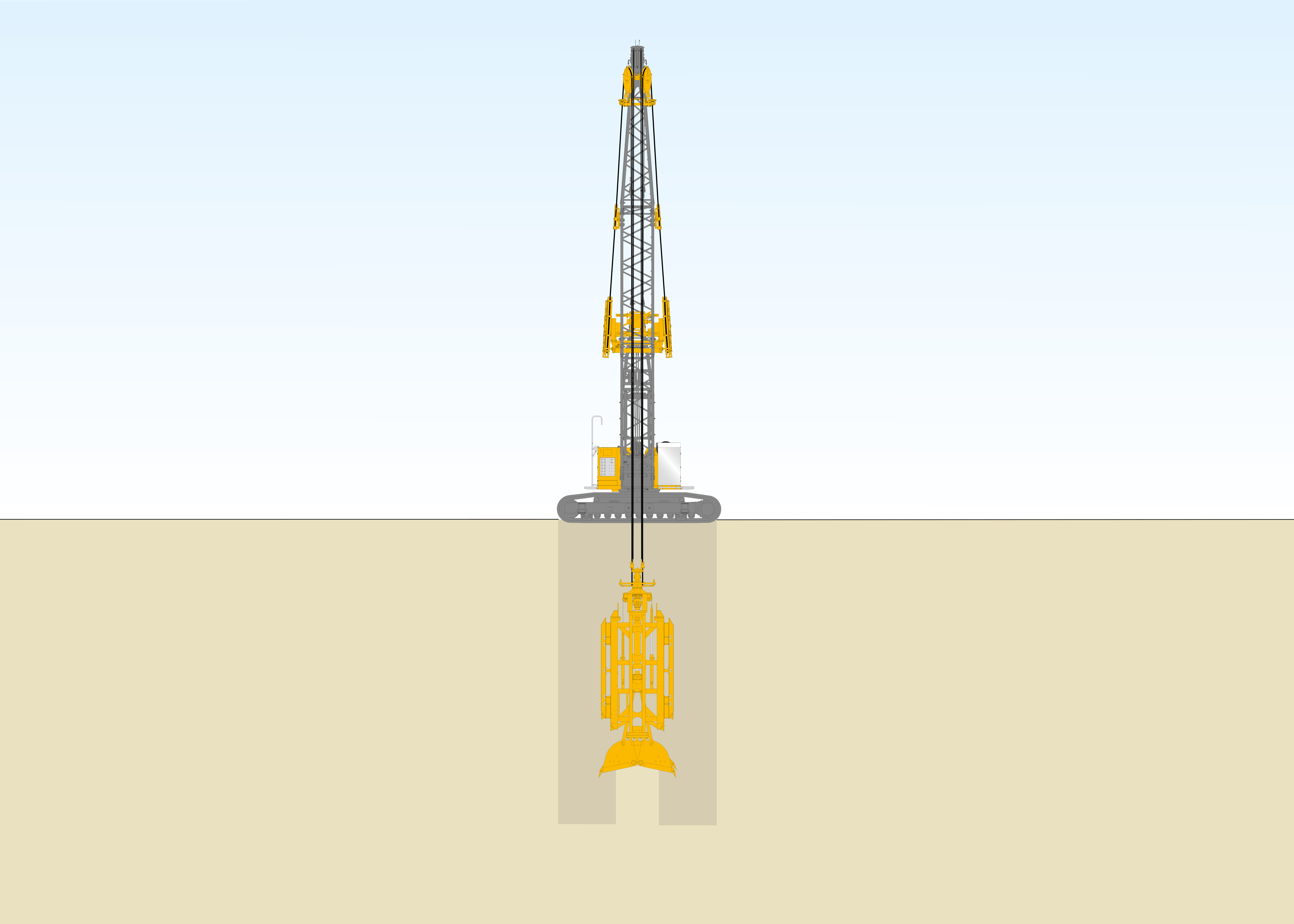 Method sketch of diaphragm wall grab excavated from Bauer Spezialtiefbau